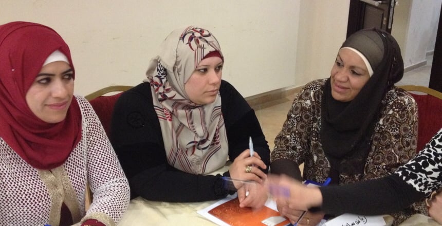 Kvinnliga deltagare i workshopen maj 2014 i internationella projektet i Palestina.